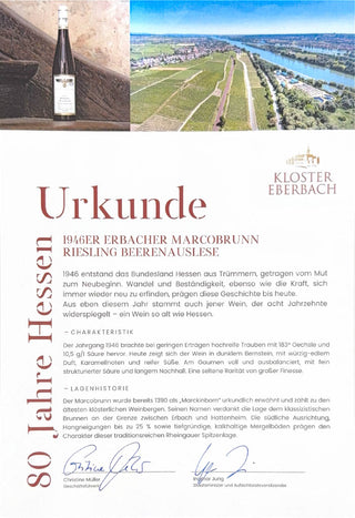 Erbacher Marcobrunn Riesling Beerenauslese Versteigerungswein 1er OWC 1946
